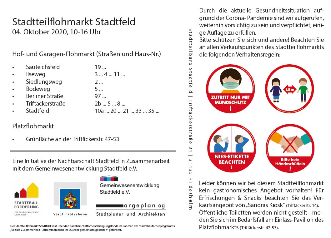 Orientierungskarte Stadtteilflohmarkt Stadtfeld mit Straßenindex