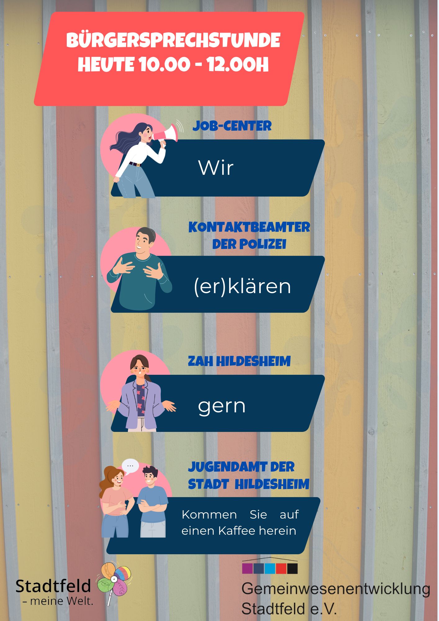 Monatliche Bürgersprechstunde Jobcenter, ZAH, Jugendamt, Polizei